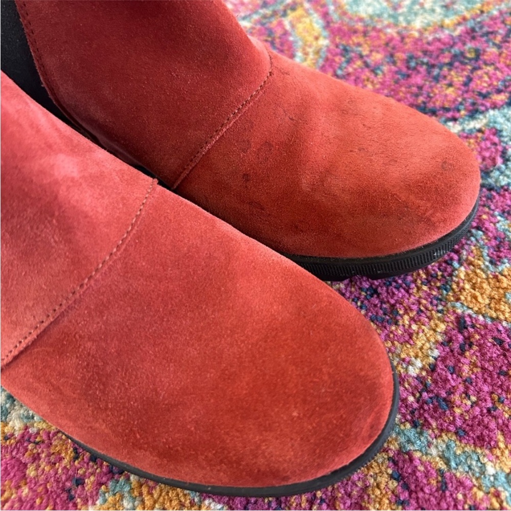 Sorel | Women's Red/Brown/Black Suede Joan A Wedge II Pull On Ankle Boots Sz 8.5 - Picture 7 of 14